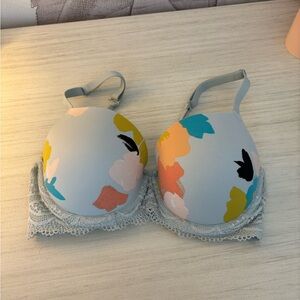 Floral Lace Trim Bra - Multicolor